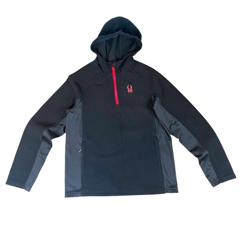 Spyder Black Red 1/4 Zip Hooded Performance Pullover Men’s Large - Picture 7 of 11